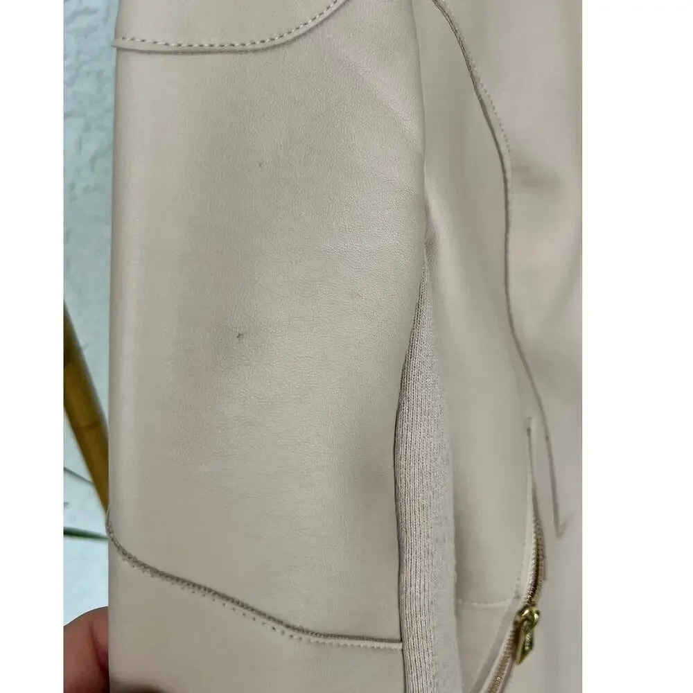 Guess Cream Tan Vegan Leather Biker Jacket – Size Medium w Flaws - Picture 6 of 14